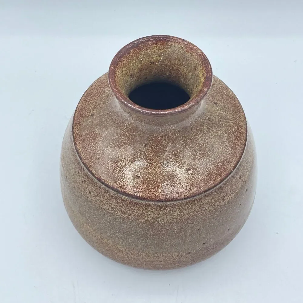 intage Signed Studio Pottery Bud Vase - Hand Thrown Speckled Earth Tone